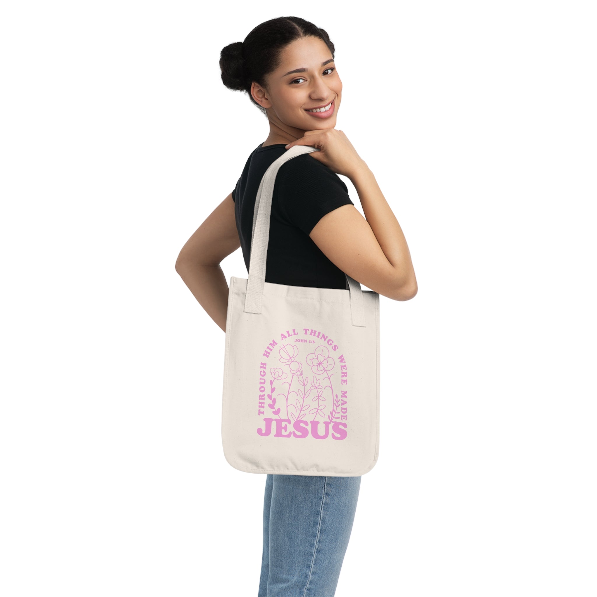 Flowers John 1:3 - Organic Canvas Tote Bag - Eco-Friendly, Stylish Carryall for Everyday Use